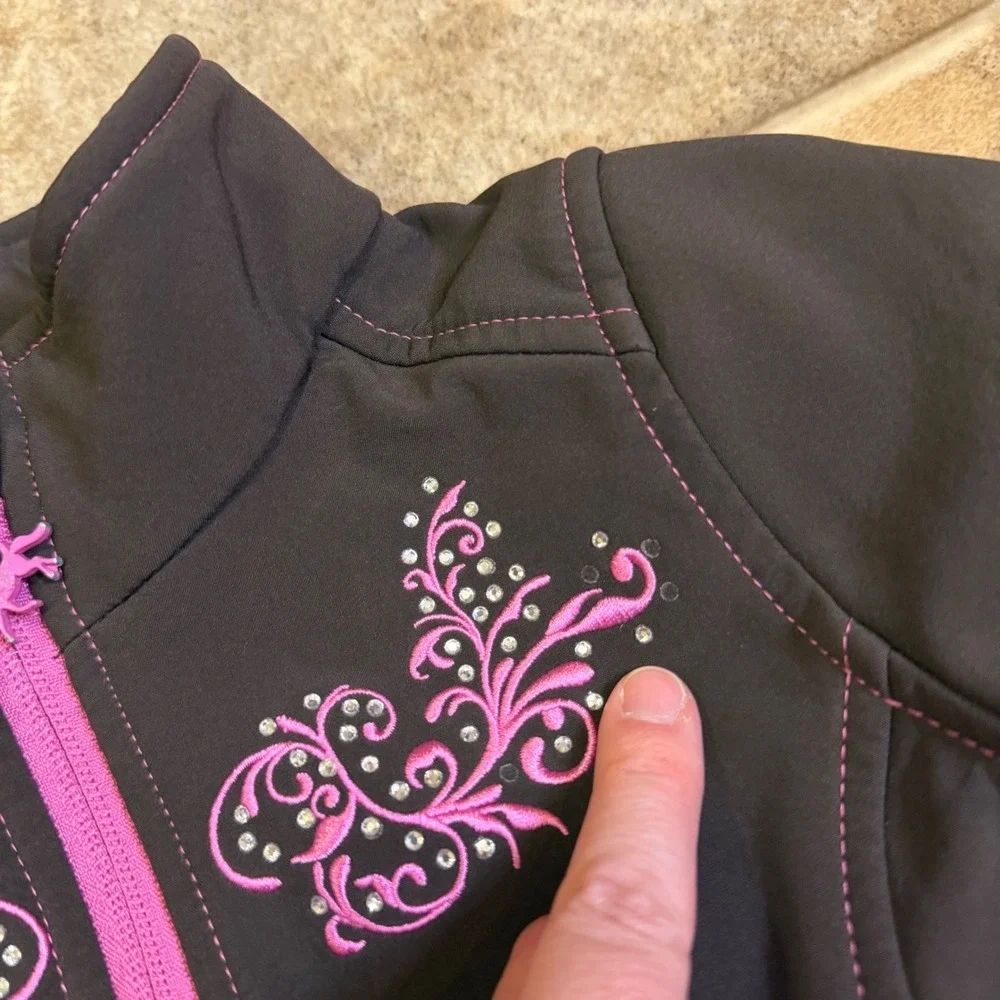 Cowgirl Hardware Girls 2T Black Pink Softshell Jacket Horse Rhinestone Western